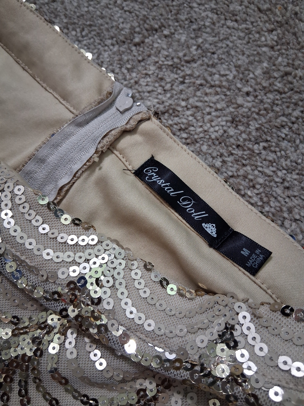 Crystal Doll Women's Sequin Jeans in Beige
